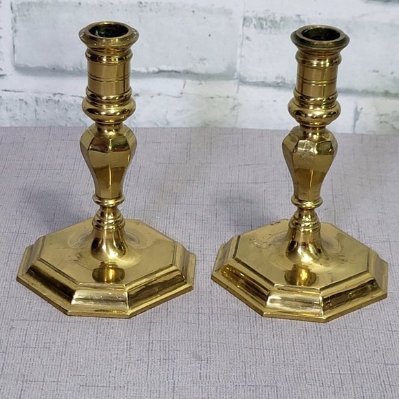 Vintage 60s Mid Century Set of 2 Brass 5.5" Candlestick Holders Made‎ in Japan - Picture 5 of 13